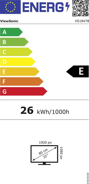 Energie-Label Viewsonic TD3207 81.3cm 32Zoll 16 9 1920x1080 SuperClear VA 10points projected capacitive (1920 x 1080 Pixel, 32")