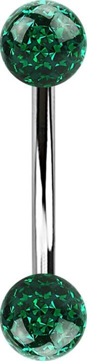 Produktbild Star Piercing Banane silber mit zwei Kristall Kugeln grün Epoxy Schutzschicht (Chirurgenstahl 316L)