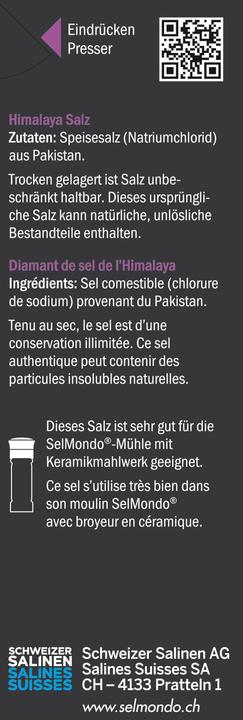 Valeurs nutritives et ingrédients SelMondo Sel de l'Himalaya, n° de code 15101 (440 g)