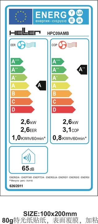 Energie-Label Heller HPC 09AMB, Klimagerät (9000 BTU/h)