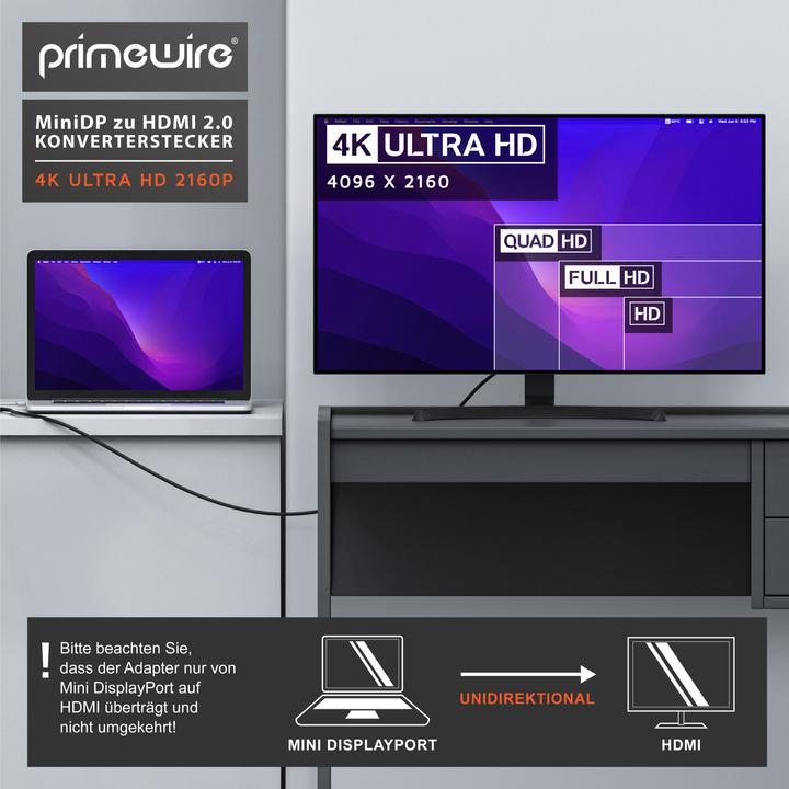 Actual product image Primewire Mini Display Port – HDMI (0.10 m, DisplayPort, HDMI)