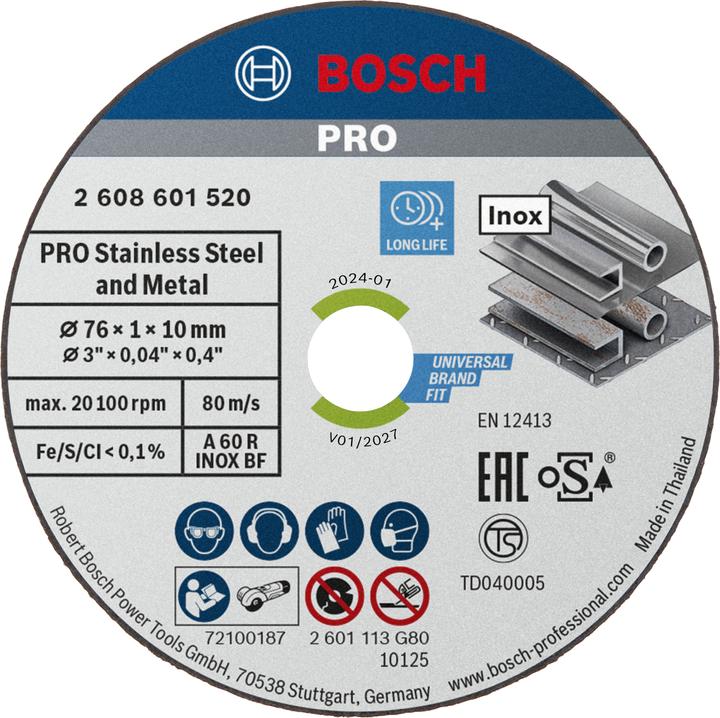 Bosch Professional Zubehör PRO Stainless Steel and Metal cutting disc, 76 x 1 x 10 mm