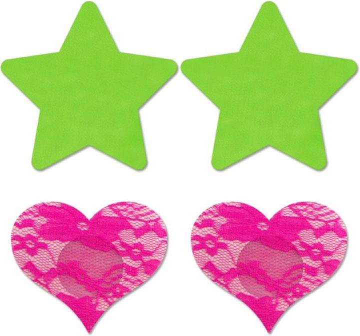 Immagine prodotto Glow Pasties 2-Pack Stella e Cuore - Verde Neon/Rosa Neon