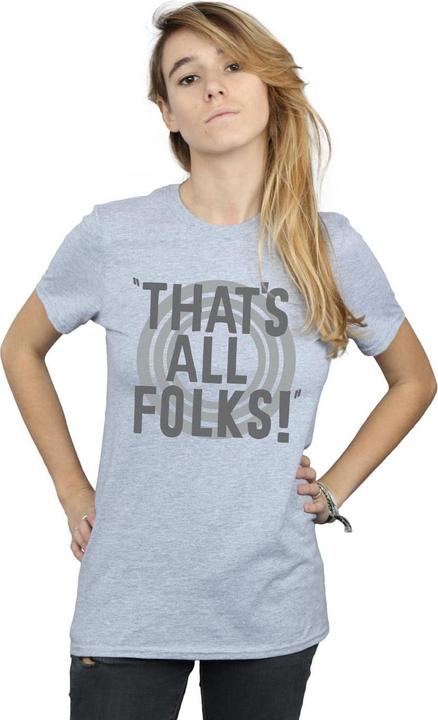 Actual product image Looney Tunes Womens/Ladies That's All Folks Text Cotton Boyfriend T-Shirt (XL)