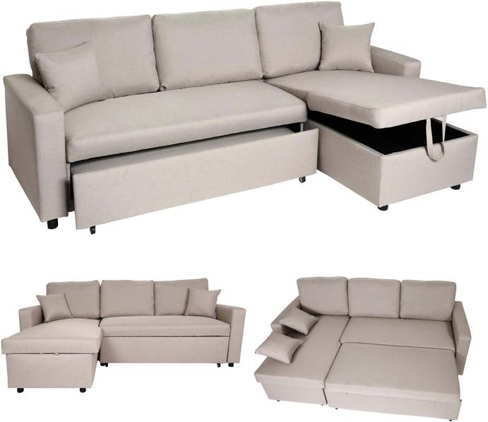 Produktbild Swisshandel24 Ecksofa mit Bettkasten HWC-L17, Couch Sofa L-Form, Liegefläche Nosagfederung  beige (Ecksofa)