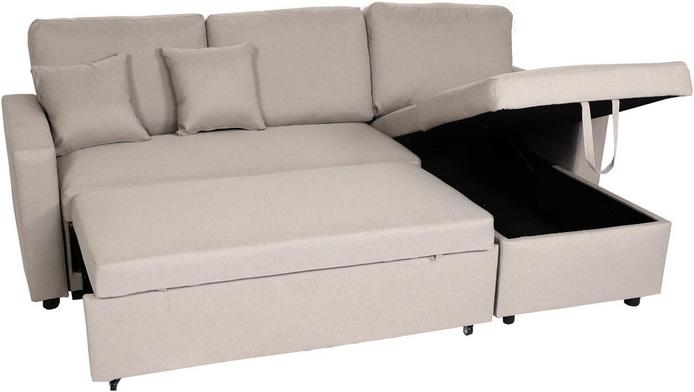 Produktbild Swisshandel24 Ecksofa mit Bettkasten HWC-L17, Couch Sofa L-Form, Liegefläche Nosagfederung  beige (Ecksofa)