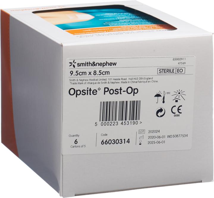 Immagine prodotto Smith & nephew Cerotto per ferite Opsite Medicazione post-operatoria in lamina 9,5x8,5 cm sterile, 6 x 5 pezzi (30 x)
