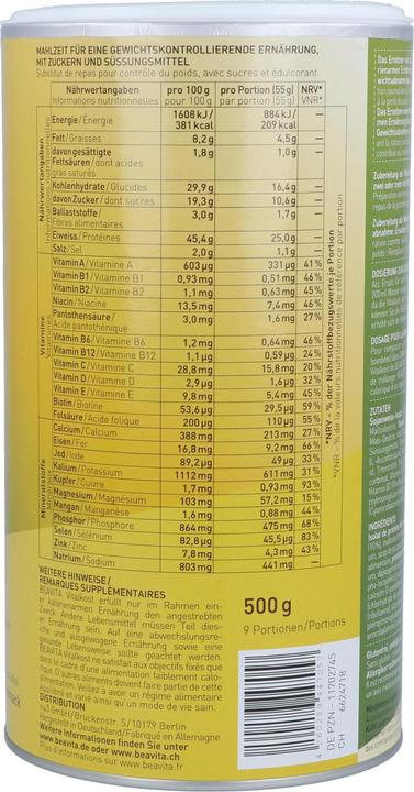 Nutritional values and ingredients Beavita Vital food chocolate (1 Piece, Powder, 500 g)