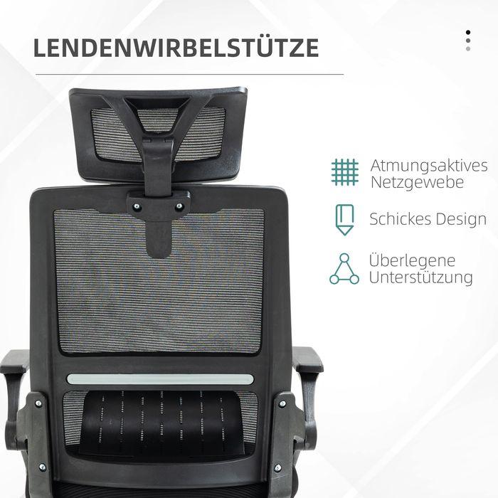 Immagine prodotto Swisshandel24 Vinsetto Bürostuhl ergonomisch, mit Kopfstütze, Armlehnen, Wippfunktion