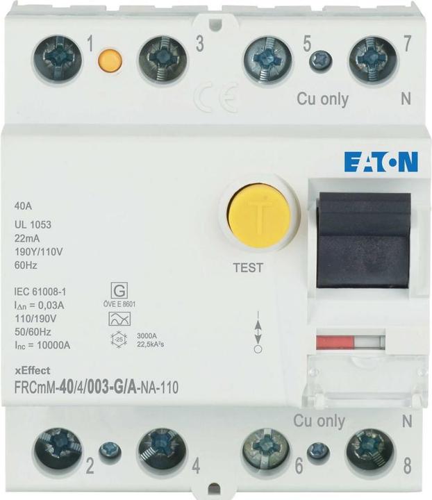 Produktbild Eaton MOE FRCMM-40/4/003-G/A-NA-110 FI-Schalter, 40A, 4pol, 30mA, Typ G/A