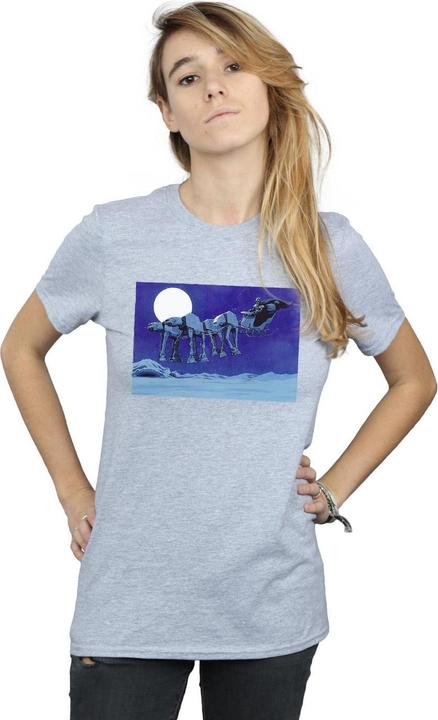 Actual product image Star Wars Womens/Ladies Christmas AT-AT Sleigh Cotton Boyfriend T-Shirt (XXL)