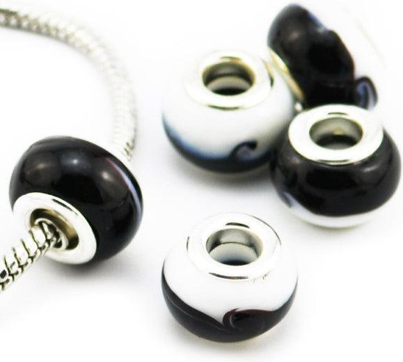 Produktbild Hermex Glas Bead versilbert 925 - Silbrig Weiss Schwarz (Silber 925, Glas)