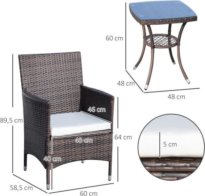 Produktbild Swisshandel24 Rattan Gartenmöbel Set mit Beistelltisch 3-tlg. Balkonmöbel Set mit Sitzkissen Polyrattan + Stahl Br