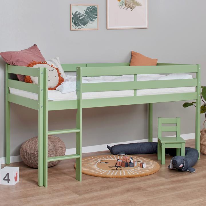 Actual product image Hoppekids ECO Comfort half high bed 90x200 cm with slats, Pale Green (90 x 200 cm)