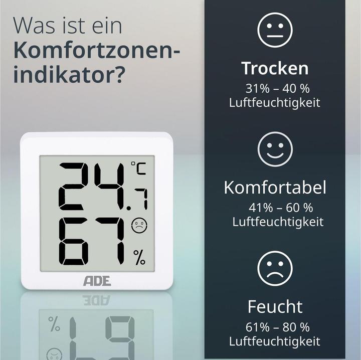Produktbild ADE Thermo-/Hygrometer digital 3 Stück, Weiss, Funktionen