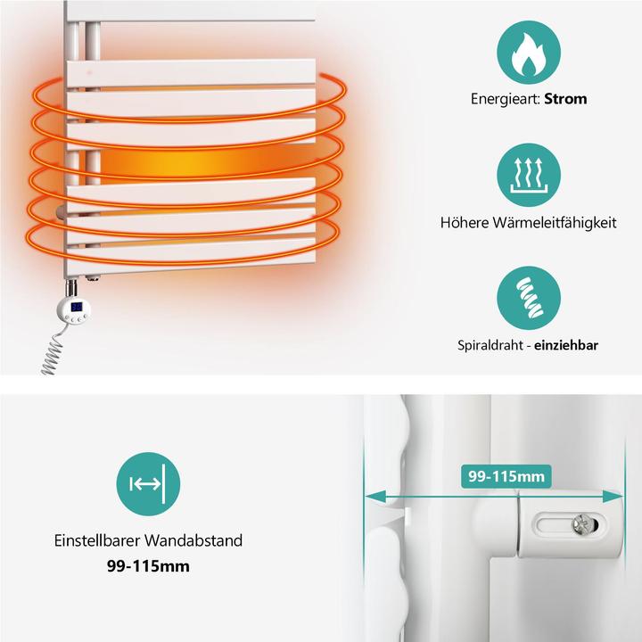 Immagine prodotto Emke Scaldasalviette elettrico con elemento riscaldante e timer, bianco 1041x600mm 600W (600 W)