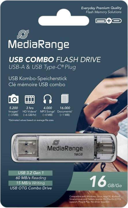 Actual product image MediaRange USB flash drive 16 GB combo with Type-C USB flash drive 16 GB (16 GB, USB-A)