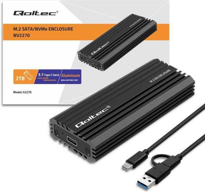 Produktbild Qoltec Obudowa | kieszeń NV2270 na dysk M.2 SSD SATA | NGFF | PCIe | USB-C (M.2)