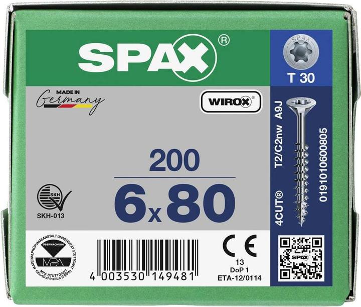 Image du produit Spax Vis à panneaux d'aggloméré SK T30 6,0x80 mm (200 Vis par pièce)