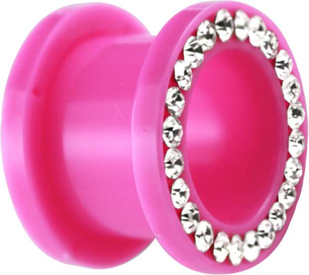 Produktbild Star Piercing Flesh Tunnel pink mit Kristall silber (ohne Messing, Acryl)