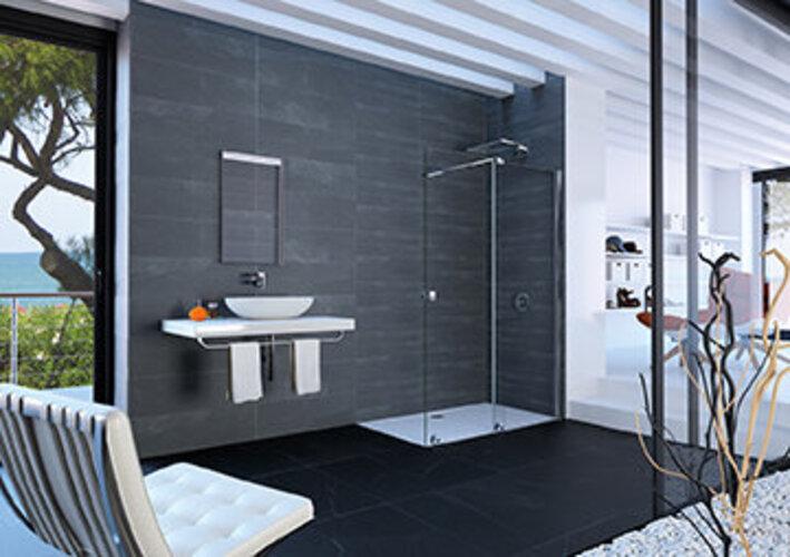 Produktbild Hüppe Xtensa pure Walk-In Gleittür 1teilig, mit festem Segment, Breite:180cm, Anschlag rechts, Que (211 cm, 108 cm, 22 cm)