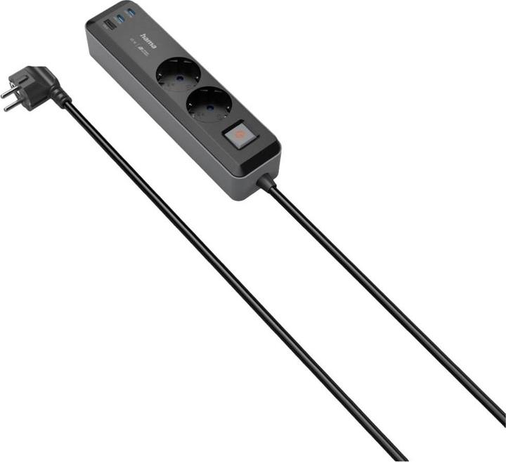 Produktbild Hama Steckdosenleiste, 2-fach, USB-C/A 65W, PD, Schalter, 1,4 m, Schwarz/Grau (2 x, CEE 7/3, 1.40 m)