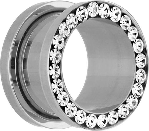 Produktbild Star Piercing Flesh Tunnel silber mit Kristall silber (ohne Messing, Chirurgenstahl 316L)