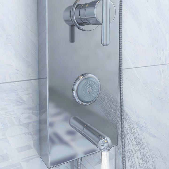 Produktbild PureHaven Luxus Edelstahl Duschpaneel 140x20x46 cm Regenwasserdusche Tropenbrause Massagefunktion Ha