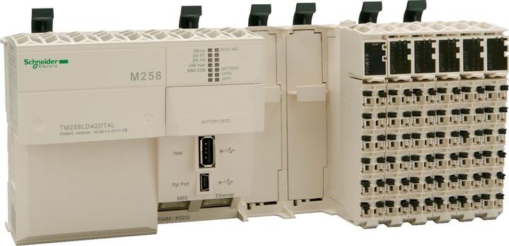 Produktbild Schneider Electric SPS-Steuerung, Modicon M258, 46 E/A, Ethernet, Modbus, 2 PCI Modul Steckplätze, 24 VDC, Federzugklem