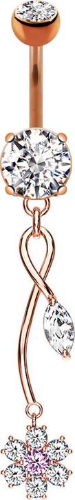 Star Piercing Banane rosegold mit Anhänger Weinrebe und Kristallblume (Messing, Chirurgenstahl 316L)