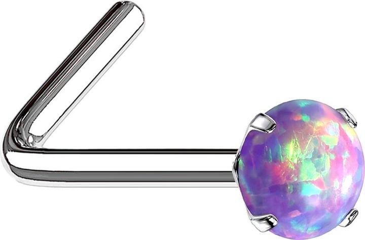 Image du produit Star Piercing Clou de nez coudé argent opale violette sertie (Acier chirurgical 316L)