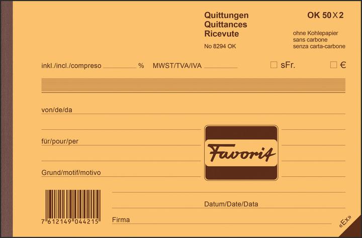 Produktbild Favorit Durchschreibebuch Quittungen mit Selbstdurchschreibepapier (50 x)