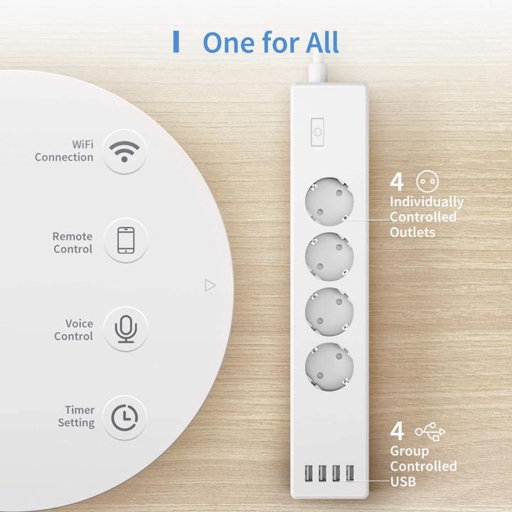 Immagine prodotto Meross Protettore di sovratensione Wi-Fi intelligente (8 x, Nema-5, USB, 1.80 m)