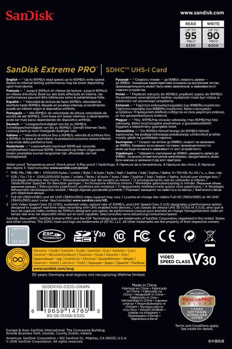 Immagine prodotto SanDisk Extreme Pro SDHC U3 (32 GB, SDHC, U3, UHS-I)