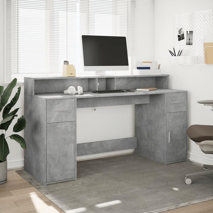 Image du produit VidaXL Bureau à LED Table d'ordinateur Table de travail PC Table de bureau gris béton (160 x 55 x 91 cm)