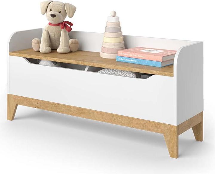 Immagine prodotto VitaliSpa Spielzeugtruhe Malia, Weiss/Eiche, 107.2 x 50 cm mit Sitzbank