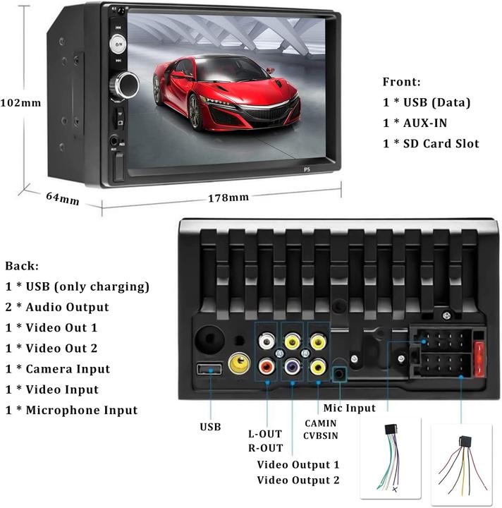Produktbild Camecho Doppel Din Radio mit 7 Zoll Bildschirm, Schwarz/ Grau