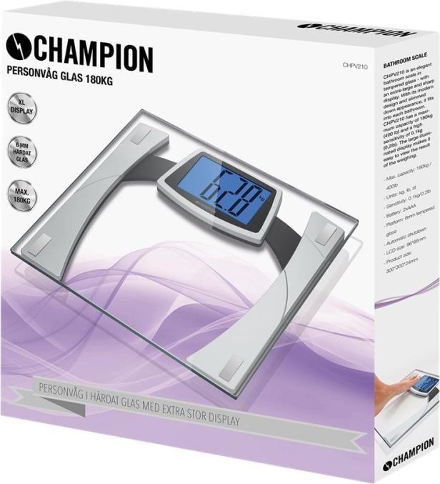 Actual product image Champion Personal scales XL display glass PV210 silver/black (180 kg)