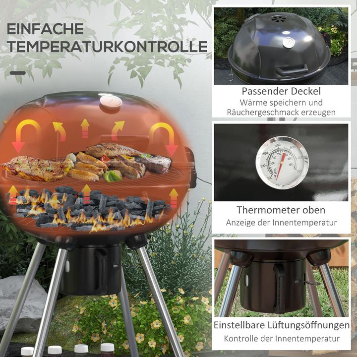 Actual product image Outsunny Kettle grill for charcoal with side hooks and castors