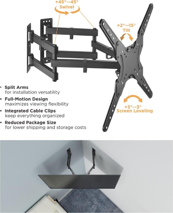 Actual product image equip Wall mount bracket 23"-55" TV&Monitor full movable (Wall, 55", 45 kg)