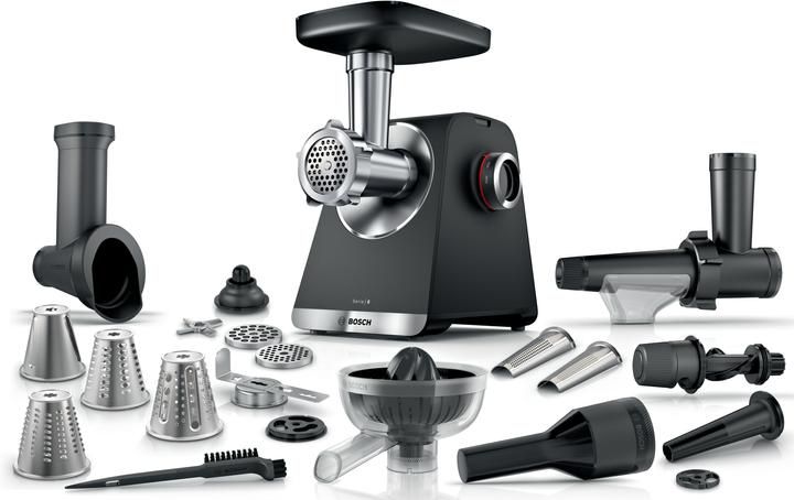 Bosch Hausgeräte Serie 6, Fleischwolf, MultiPower Series 6, 2100 W, Schwarz, silver metalic, MFWS682B