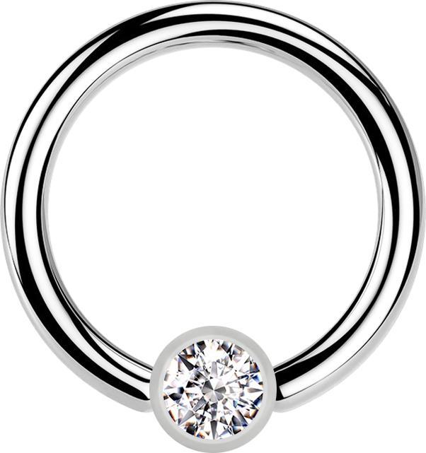 Image du produit Star Piercing Micro Closure anneau argent Cylindre cristal argent (sans laiton, Acier chirurgical 316L)