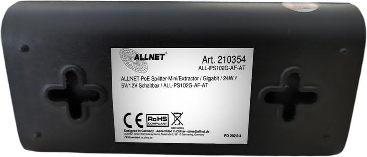 Actual product image Allnet PoE splitter mini/extractor / Gigabit / 24W / 5V/12V switchable / ALL-PS102G-AF-AT