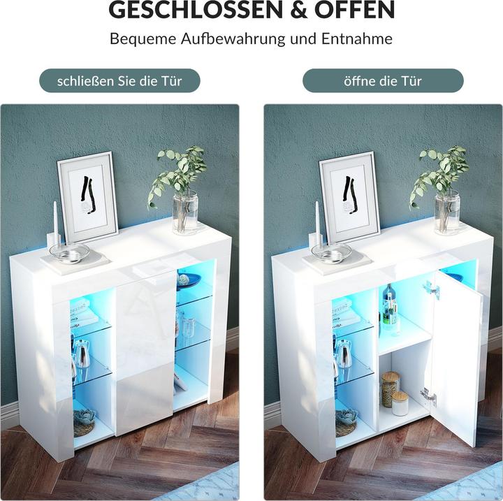 Immagine prodotto SONNI Credenza, mobile da cucina con illuminazione a LED (regolabile in 12 colori), bianco, lucido, sto