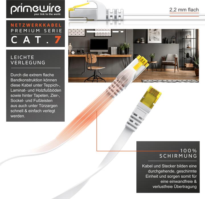 Produktbild Primewire CAT.7 Netzwerkkabel flach - Ethernet Gigabit Lan Kabel RJ45 - Patchkabel - komp. CAT.5 CAT.6 CAT.8 (U/FTP, CAT7, 0.50 m)
