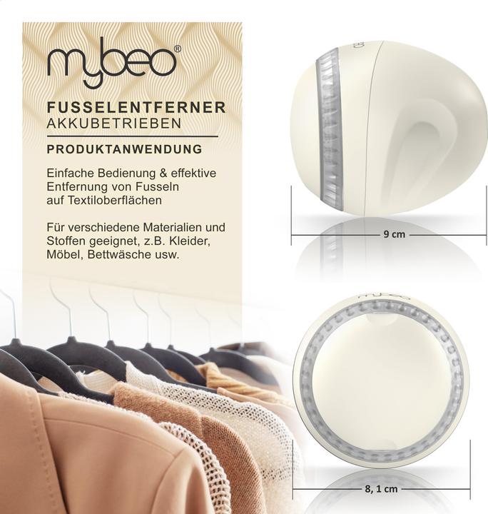 Produktbild Mybeo Fusselrasierer, Elektrischer Akku Fusselentferner beige, Sicherheitsschalter, für Kleidung & Polster