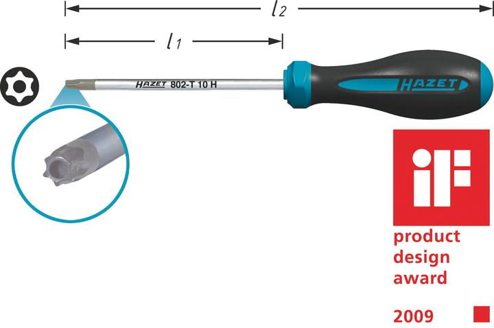 Actual product image HAZET HEXAnamic screwdriver 802-T30H ∙ Tamper-resistant TORX profile ∙ T30H (Torx (TX))