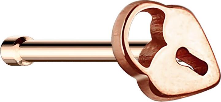 Actual product image Star Piercing Nasenstecker gerade rosegold mit Herzschloss (Surgical steel 316L, without brass)