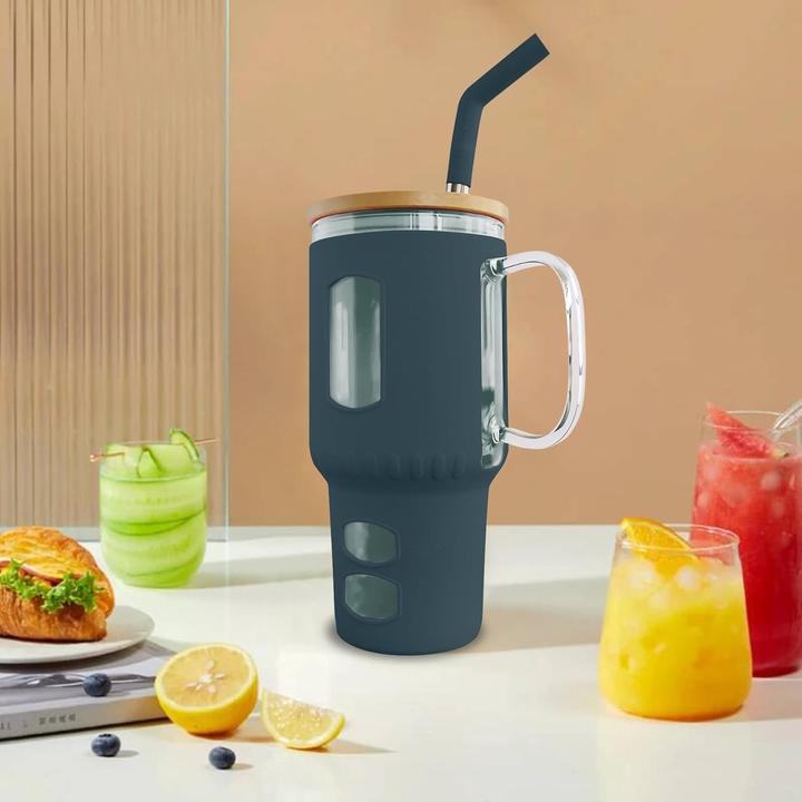 Produktbild Gewürzladen Näfels Glasbecher mit Strohhalm & Bambusdeckel (0.96 l)