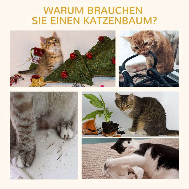 Produktbild PawHut Katzenbaum mit Plüsch (46 cm, Beige)